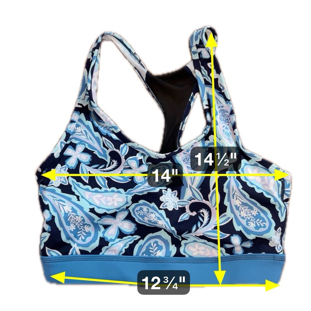 Blue Floral Sports Bra Mesh Back Medium Full Coverage Workout Bra w Inserts - Picture 9 of 9